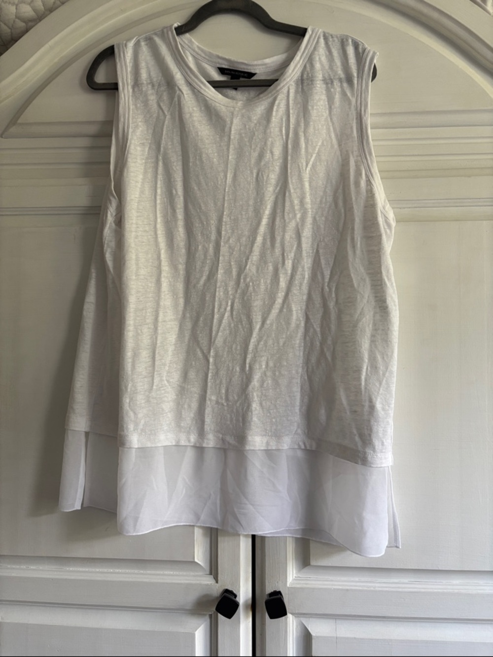 Banana Republic 💯 linen tunic tank White Sleeveless with poly Sheer Hem